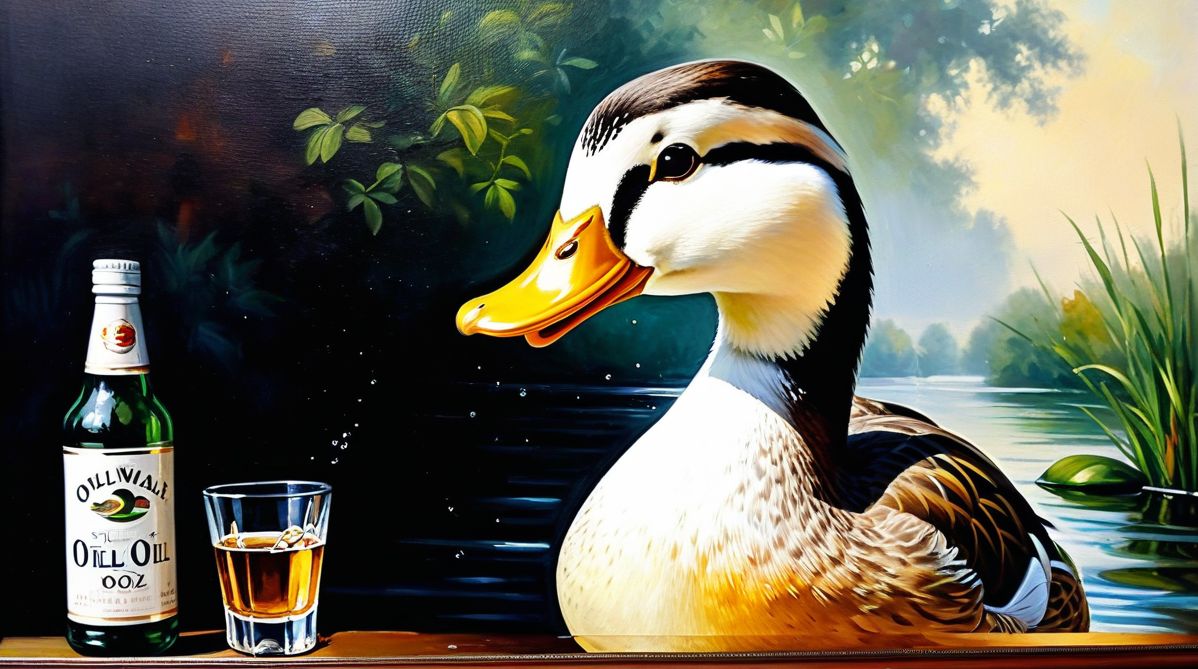 Mrs. Duck drinking booze.